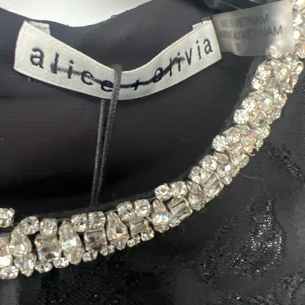 $695 Alice + Olivia Ellis Embellished Mini Black Sleeveless Dress Size 10 - Picture 14 of 14